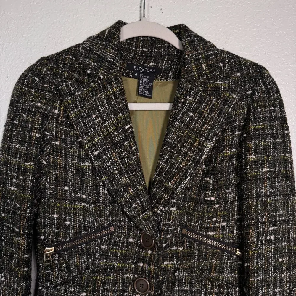 Etcetera Jacket Womens 4 Metallic Tweed Coat Academia Preppy Zipper Detail - Picture 5 of 13